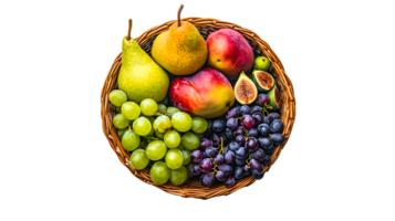 A basket brimming with fresh fruits including pears grapes and figs perfect for health and n png
