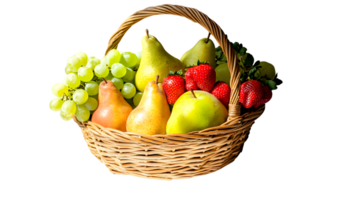 A basket brimming with fresh fruits including pears grapes and strawberries perfect for heal png