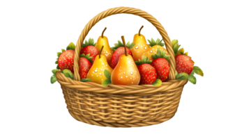 A basket brimming with fresh fruits including strawberries and pears perfect for culinary the png