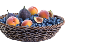 A basket brimming with fresh fruits including stone fruits and berries perfect for culinary th png