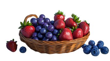 Fresh Strawberries Grapes and Blueberries in a Basket png