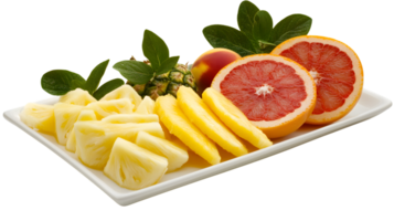 Freshly Sliced Citrus and Tropical Fruits on a White Plate Perfect for Healthy Eating Diet N png