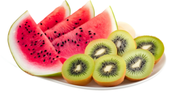 Fresh Watermelon and Kiwi Fruit Slices on Plate png