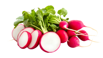 Fresh Sliced and Whole Root Vegetables with Green Leaves on a Black Background png