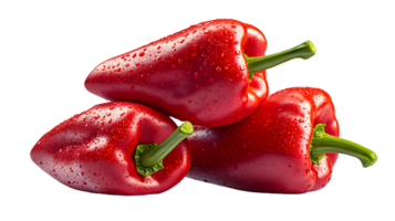 Fresh Red Bell Peppers with Dew Drops on a Black Background for Culinary and Food Photography png