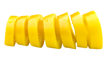 Freshly Sliced Citrus Fruits with Dew Drops Vibrant Yellow Sections Perfect for Culinary and H png