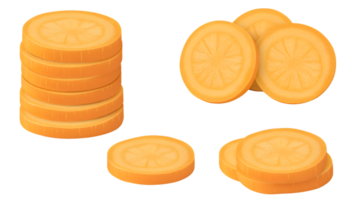 Sliced Orange Vegetables Arranged in Stacks and Groups for Culinary and Design Purposes png