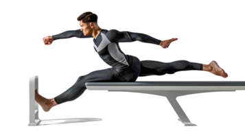 Athlete Performing Dynamic Stretching Exercise on Bench for Fitness and Strength Training png