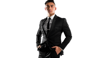 Confident Businessman in Formal Attire Standing Against a Black Background Professional Look png