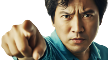 Closeup portrait of man pointing accusingly at viewer png