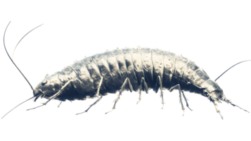 Detailed CloseUp of a Small Arthropod with Segmented Body and Multiple Legs on a Black Backgro png