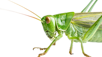 Detailed CloseUp of a Vibrant Green Insect with Long Antennae and Transparent Wings on a Black png