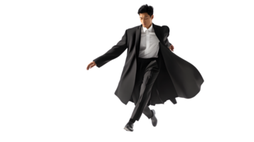 Dynamic Pose of a Man in Formal Attire Capturing Movement and Style for Fashion Advertising png