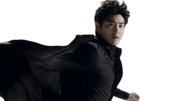 Dynamic Pose of a Man in a Suit with Dramatic Lighting and Intense Expression for Action Drama png