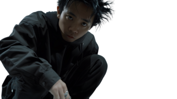 Dynamic Pose of a Person in a Stylish Black Jacket Capturing Urban Fashion and Attitude for Cr png