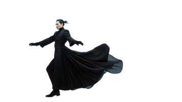 Elegant Dancer in Motion A Graceful Figure in a Flowing Black Robe Captures the Essence of Art png