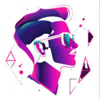 Futuristic Profile with Neon Colors and Geometric Shapes Abstract Art Side View Portrait Cyb png
