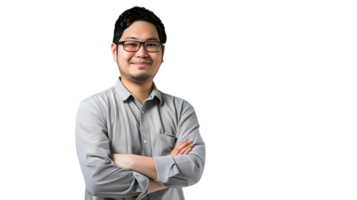 Professional Man in Business Attire with Arms Crossed Against a Black Background png