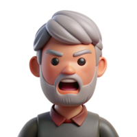 dramatic creative Angry senior man with a beard, authentic png
