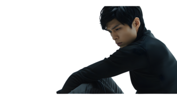Thoughtful Individual in a Dark Setting Reflective Pose Monochrome Style High Contrast Dram png