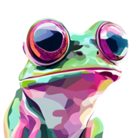 Vibrant Abstract Frog Art with Multicolored Patterns and Expressive Eyes for Creative Designs png