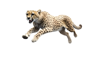 A majestic spotted feline in midstride showcasing its agility and power against a stark backg png