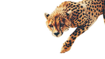 A majestic spotted feline in motion showcasing its agility and grace against a stark backgrou png