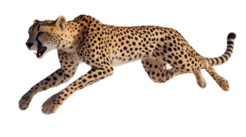 A spotted feline in midstride showcasing its agility and power with a fierce expression ide a png