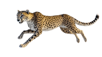 A spotted feline in motion showcasing agility and grace against a stark background png