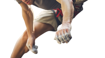 Athlete in Action Dynamic Pose with Chalked Hands for Sports and Fitness Themes png