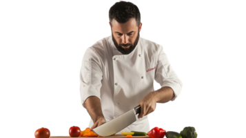 Chef in Action Cutting Fresh Vegetables with Precision and Skill for Culinary Excellence png
