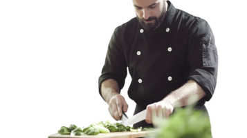 Chef in Action Cutting Fresh Vegetables with Precision and Skill for Culinary Excellenc e png