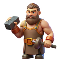 beautiful contemporary Hephaestus, god of the forge, holding a hammer, high quality png