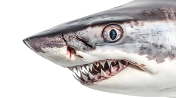 Closeup of a sharks head showing sharp teeth and eye detail png