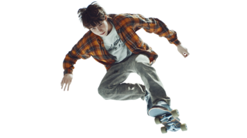 Dynamic Skateboarder in Action A Young Individual Performing a Trick with Style and Precision png