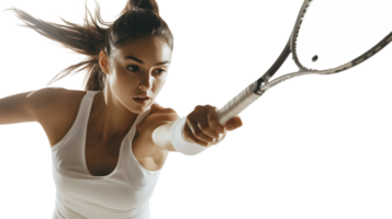 Dynamic Tennis Player in Action Sportswoman Swinging Racket Athletic Performance Fitness and png