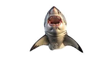 Fierce Predator with Open Jaws A Detailed View of a Sharks Threatening Presence Against a Dar png