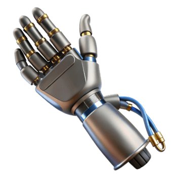 deslumbrante rústico cibernético braço, exposto fios, metálico chapeamento Prêmio png