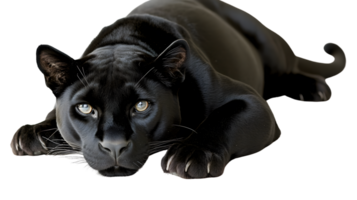 Majestic Black Feline in a Crouched Position Displaying Intense Eyes and Sharp Claws for Wildl png
