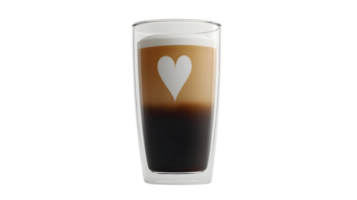 A glass of layered coffee with a heartshaped foam design perfect for caf menus and beverage png
