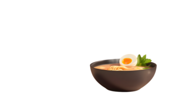 A steaming bowl of noodle soup with a softboiled egg and fresh greens perfect for culinary an png