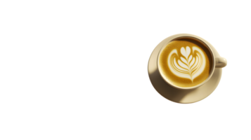 A steaming cup of coffee with intricate latte art on a black background perfect for culinary a png