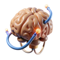 impressive minimalist A floating brain with electrical sparks connecting its lobes, high quality png