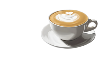 A steaming cup of coffee with latte art on a saucer perfect for breakfast or coffee shop them e png