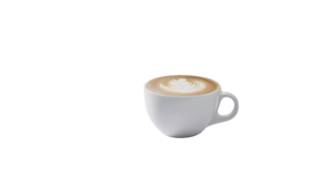 A steaming cup of latte with intricate foam art on a black background perfect for coffee enthu png