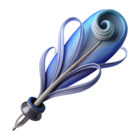 beautiful traditional A single feather pen with ink trailing off into swirling patterns, detailed png