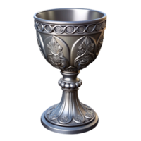 elegant vintage A single, ornate silver chalice, intricate carvings high resolution png