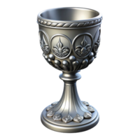 serene abstract A single, ornate silver chalice, intricate carvings premium png