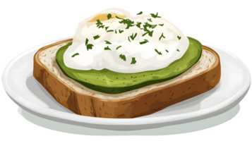 Avocado Toast with Creamy Topping and Fresh Herbs on a White Plate png