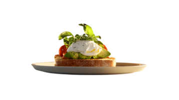 Avocado Toast with Poached Egg and Fresh Herbs on a White Plate png